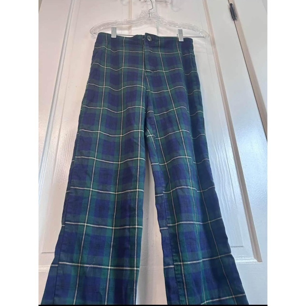 J. Galt Plaid Trousers Womens Size S Green Blue High Waisted Straight Leg Pants